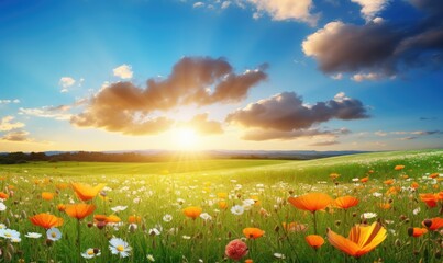 Wall Mural - field of flowers and sun