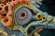 A detailed view capturing the eye and body of an animal in close proximity, An ultra high-resolution scanning electron microscope image, AI Generated