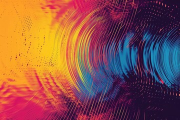 Poster - An eye-catching abstract background featuring a vibrant mix of lines and dots in various colors, Psychedelic visualization of sound waves in a hearing test, AI Generated