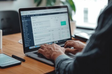 Sticker - A man seated at a desk is focused on his laptop computer as he engages in work-related tasks, Representing response rate increase through A/B testing, AI Generated