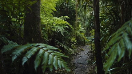 Sticker - tropical Rainforest Path during a Green Jungle Adventure