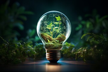 Eco friendly lightbulb of green energy saving ecology and environmental protection, renewable energy or clean circular energy concept