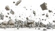 © wikkie - Abstract stone debris falling on white background. AI generated