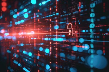 Poster - An image of a computer screen displaying a lock symbol, indicating secure access to the device, Conceptual image of a data breach, AI Generated