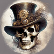 Illustration of skull in a top hat. Steampunk style. Vintage retro image. As print, greeting card, banner, 