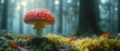 © OHMAl2T - panorama of beautiful small red and white fly agaric poisonous musroom in deep magic forest. Fairy tale scenic view of toadstool amanita fungus.