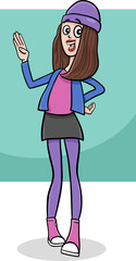 Sticker - funny cartoon young woman or girl comic character