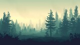 Fototapeta  - Aerial photography of a Norwegian forest. Treetops in the fog. Beautiful nature background