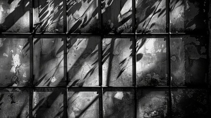 Poster - Through the stark contrast of black and white, a monochrome photograph captures the intricate interplay of light and shadow on the abstract surface of a window, revealing the timeless beauty of a bui