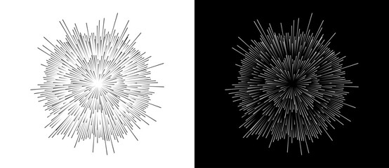 Leinwandbilder - Abstract background with burning lines in circle. Design element or icon. Black shape on a white background and the same white shape on the black side.
