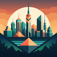 Poster - A geometric interpretation of a bustling city skyline. vektor illustation
