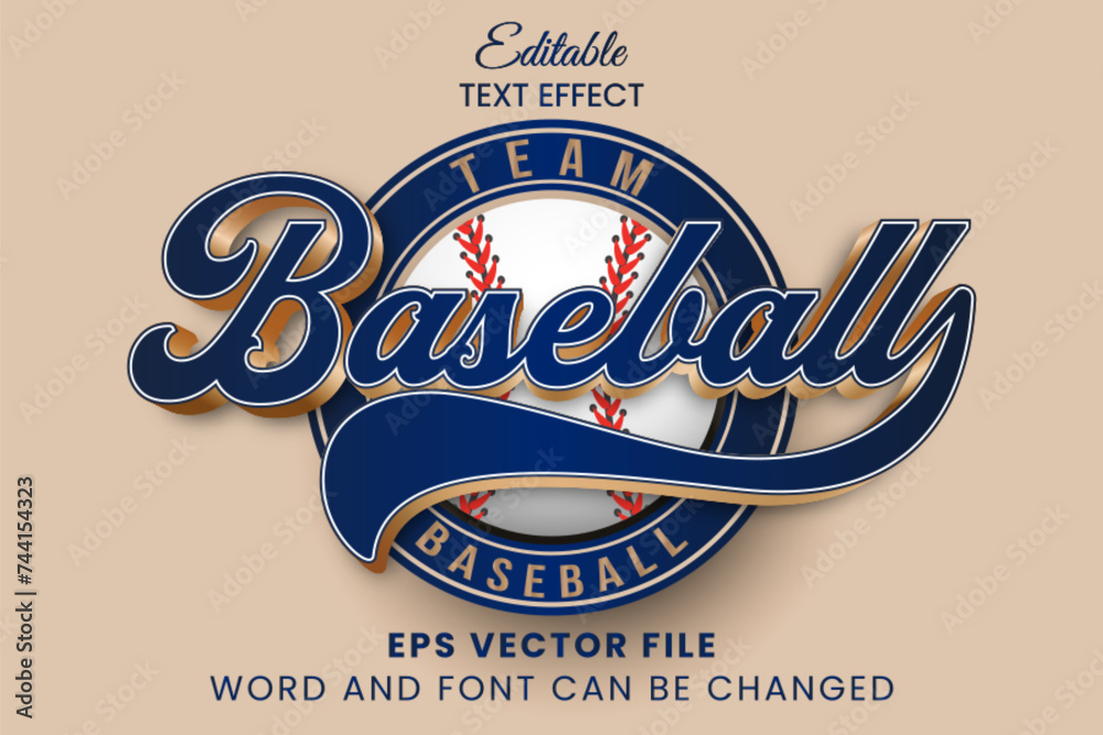 Baseball tournament sport editable text effect Stock Vector | Adobe Stock