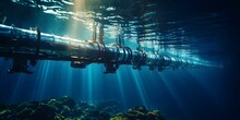 The Title Could Be Changed To "Underwater Pipelines Transporting Oil And Gas In Deep Ocean Waters". Concept Underwater Pipelines, Oil And Gas Transportation, Deep Ocean, Marine Industry