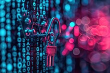 A Padlock Is Securely Attached To A Chain Against A Vibrant And Colorful Background, Encryption Keys Unlocking A Secure Database, AI Generated