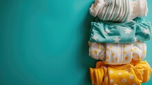 Cloth Diapers Stacked On Blue Background