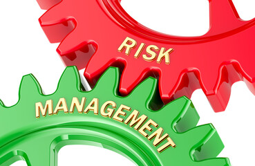 Poster - risk management concept with colored gearwheels. 3d rendering isolated on transparent background