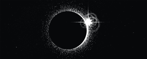 Wall Mural - Solar eclipse .Star and moon in space. Futuristic landscape, with noise texture . Night landscape .Vector illustration