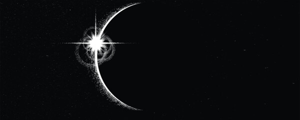 Solar eclipse .Star and moon in space. Futuristic landscape, with noise texture . Night landscape .Vector illustration