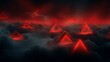 Red neon triangles in clouds.