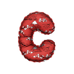 Wall Mural - 3D Helium Balloon Letter C with chinese mountain & flower pattern with red color