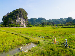 Couple enjoying vietnamese countryside