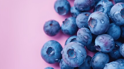 Wall Mural - Close-up of blueberries on a pink surface