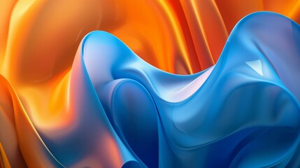 Aufkleber - An electrifying blend of vibrant blues and fiery oranges come together in an abstract masterpiece of fabric art