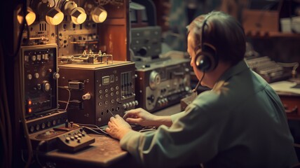 Vintage operator working with communication equipment