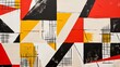 Painting with red white black and yellow geometric pattern made with acrylic paints as abstract background