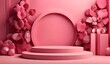 Generative AI pink heart, pink podium in valentines background with decorations, Ai generated image
