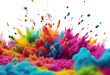Colorful rainbow on ground holi paint color powder explosion isolated  on white background