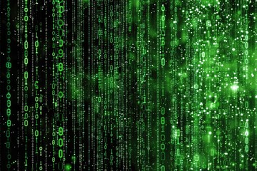Poster - This photo captures a striking image of a multitude of green numbers set against a black background, Green code raining down a black screen, Matrix-like scene, AI Generated
