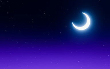Wall Mural - the crescent moon glows in the sky. there are twinkling stars, clear and cloudless, for making backg