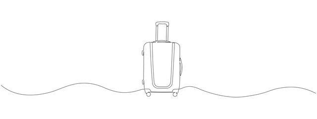 Poster - Suitcase on wheels for traveling in continuous drawing style with one editable line. Suitcase in line art style. Travel luggage concept. Vector illustration.