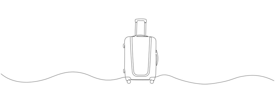 Suitcase on wheels for traveling in continuous drawing style with one editable line. Suitcase in line art style. Travel luggage concept. Vector illustration.