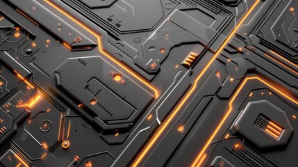 Poster - Gray-orange abstract background or PC wallpaper in cyber ship hull style. AI generative.