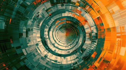 Poster - Gray green orange circular abstract background or screensaver on PC. AI generative.