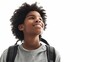 Create an image featuring a young, happy student with a backpack against a white background. Capture the vibrant energy and positivity of the student, 