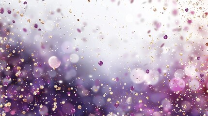 Wall Mural - Gold and purple background and convetti in the form of a simple background. Blurred white light. Playful femininity. dots like confetti sparkling light bokeh background