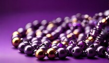 Generative AI Purple Freshwater Pearl Necklace, Luxury Jewelry On The Show Case Banner With Lilac And Gold Mardi Gras Beads And Place For Text

