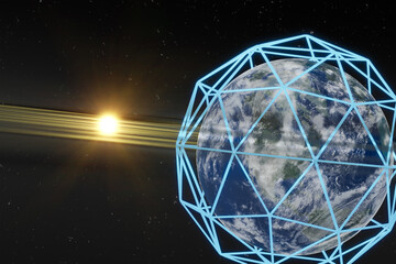 Wall Mural - earth planet of solar system. data exchange and global network over the world. science fiction wallp
