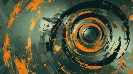 Poster - Gray green orange circular abstract background or screensaver on PC. AI generative.
