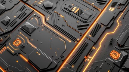 Poster - Gray-orange abstract background or PC wallpaper in cyber ship hull style. AI generative.