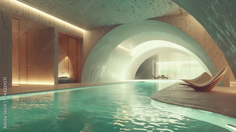 Soft Light Indoor Liminal Space Pool Stock Illustration | Adobe Stock