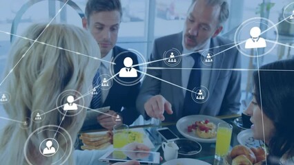 Poster - Animation of network of connections with people icons over diverse business people