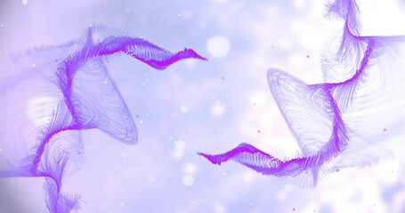 Poster - Animation of purple network waves over glowing white light spots on lilac background