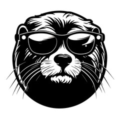 Wall Mural - Portrait of a otter in sunglasses. Vector illustration isolated on white background.