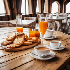 cup of coffee and cookies inside a ship