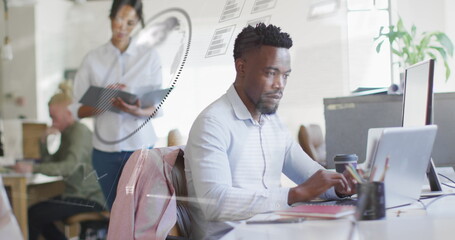 Canvas Print - Image of data processing over diverse business people in office