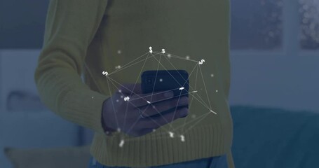Poster - Animation of globe with connections over caucasian man using smartphone